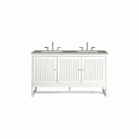 JAMES MARTIN VANITIES Athens 60in Double Vanity, Glossy White w/ 3 CM Grey Expo Quartz Top E645-V60D-GW-3GEX